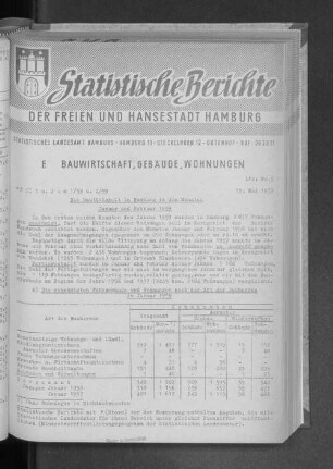 Die Bautätigkeit in Hamburg in den Monaten Januar bis Februar 1959 : Lfd. Nr. 5