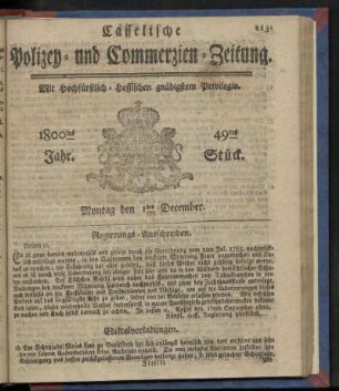 49tes Stueck, Montag den 1ten December 1800