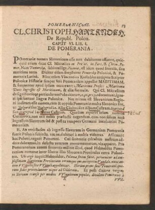 Cl. Christoph. Hartknoch. De Republ. Polon. Caput VI. Lib. I. De Pomerania.