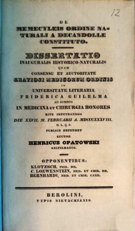 De memecyleis ordine naturali a Decandolle constituto : dissertatio inauguralis historico naturalis