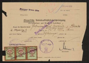 Material zu Gerty von Hofmannsthal: Steuerliche Unbedenklichkeitsbescheinigung