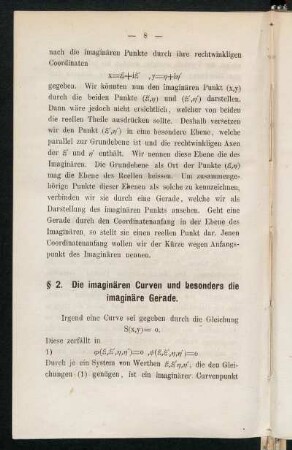 § 2. Die imaginären Curven und besonders die imaginäre Gerade