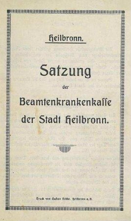 Satzung der Beamtenkrankenkasse der Stadt Heilbronn
