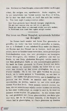 Het leven van Pieter Breughel, uytnemende Schilder van Breughel