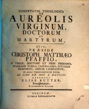 Dissertatio theologica de aureolis virginum, doctorum et martyrum
