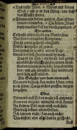 Alt Gedicht von dem niemand. - Außlegung des Niemand.