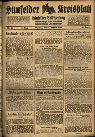 Zweite Ausgabe vom Dienstag, den 21. Februar 1933.