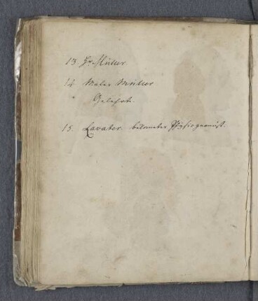 13. Hr. Müller. 14. Maler Müller Gelehrte. 15. Lavater. bekannter Phÿsiognomist.