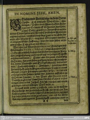 Leichenpredigt : Christliche Gedächtnüßpredigt, [Eingang], [Text], Postilla, Exegesis loci, Usus