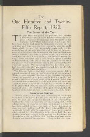 The One Hundred and Twenty-Fifth Report, 1920