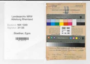 Entnazifizierung Egon Stoettner , geb. 17.04.1896 (Dolmetscher)