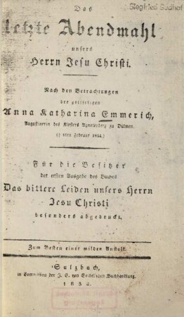 Das letzte Abendmahl unsers Herrn Jesu Christi