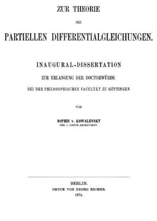 Zur Theorie der partiellen Differentialgleichungen