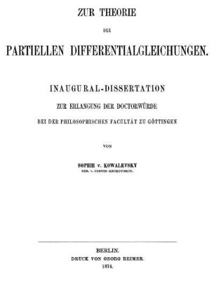 Zur Theorie der partiellen Differentialgleichungen