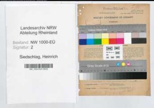 Entnazifizierung Heinrich Siedschlag, geb. 03.11.1890 (Angestellter)