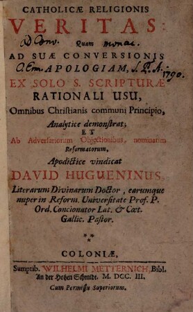 Catholicae religionis veritas ...