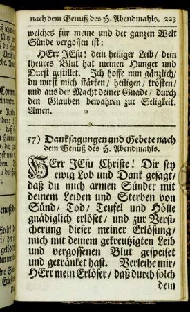 Danksagungen und Gebete nach dem Genuß des H. Abendmahls.