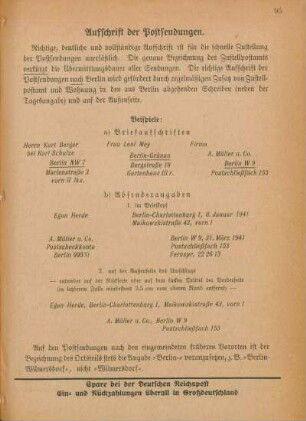 Aufschrift der Postsendungen