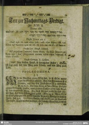 [Erklärung der Nachmittags-Predigt, Jer. XXI. 8]