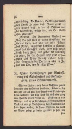 X. Seine Bemühungen zur Verbesserung des Schulwesens und Ankündigung seines Elementarwerks