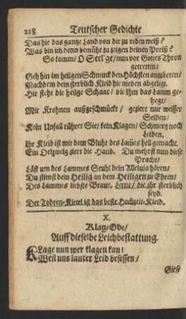 X. Klag-Ode/ Auff dieselbe Leichbestattung