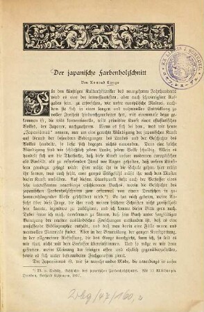 Der japanische Farbenholzschnitt : [Kopft.]