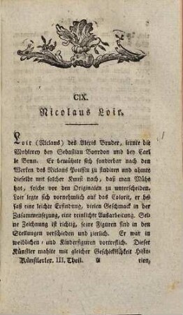 Allgemeines Künstlerlexikon oder Lebensbeschreibungen 223 berühmter Künstlern, Mahlern, und Kupferstechern etc. etc. und Anzeige ihrer Werke etc. etc., Dritter Band. Loir - Rigaud
