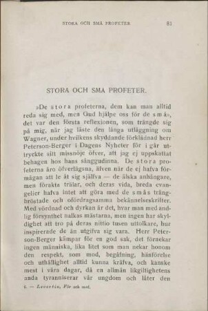 Stora Och Små Profeter.