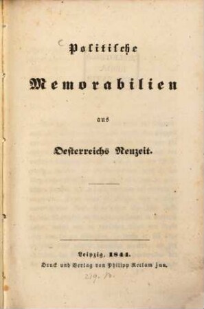 Politische Memorabilien aus Oesterreichs Neuzeit