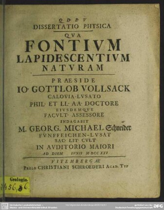 Dissertatio Physica Qua Fontium Lapidescentium Naturam