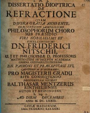 Diss. dioptrica de refractione