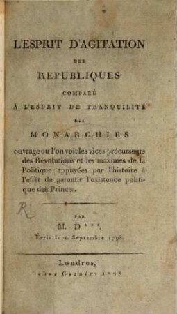 De l'Esprit d'agitation des Republiques