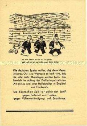 Illustriertes Propagandaflugblatt der SED Thüringen zum Volksbegehren für Einheit und gerechten Frieden