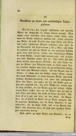 76. Vorschläge zu neuen und unschädlichen Töpferglasuren