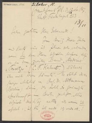 Brief an Ludwig Strecker  und B. Schott's Söhne : 12.11.1907