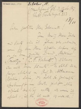 Brief an Ludwig Strecker <senior> und B. Schott's Söhne : 12.11.1907