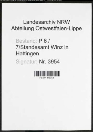 Sterberegister Standesamt Winz in Hattingen