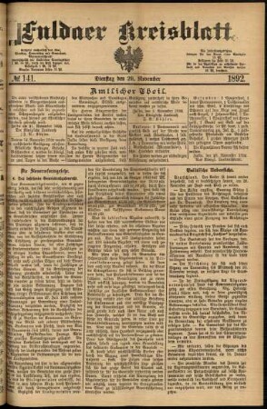 Erste Ausgabe vom Dienstag, den 29. November 1892.