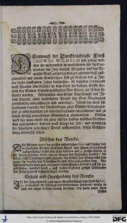 Unsterblichen Ruhms Ehren-Gedächtnuß.