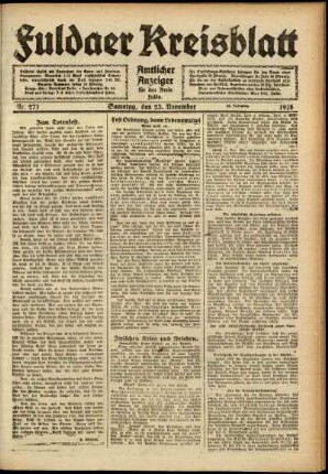 Ausgabe vom Samstag, den 23. November 1918.