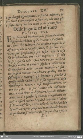 Delle Ingurie ed affronti Discorso XVI.