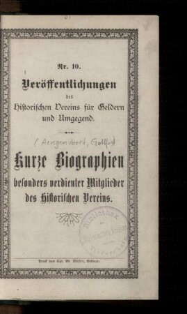 Kurze Biographien besonders verdienter Mitglieder des historischen Vereins