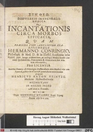 Dispvtatio Inavgvralis Medica De Incantationis Circa Morbos Efficacia