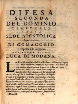Il Dominio Temporale Della Sede Apostolica Sopra la Città Di Comacchio : Per lo spazio continuato di dieci secoli Esposto A Un Ministro Di Um Principe, 2. Difesa Seconda Del Dominio Temporale Della Sede Apostolica Sopra la Città Di Comacchio ...
