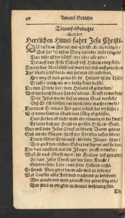 Triumf-Gedichte Von der Herzlichen Himel-fahrt Jesu Christi.