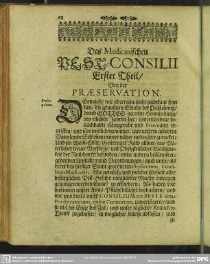 Der Breßlauischen Physicis Medicinisch-entworffenes Pest-Consilium