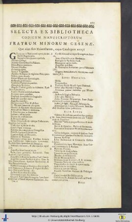 Selecta Ex Bibliotheca Codicum Manuscriptorum Fratrum Minorum Cesenae.