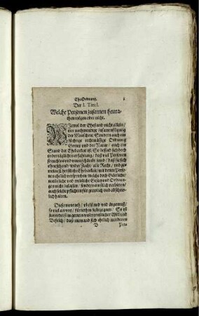 Der I. Titul. Welche Personen zusamen heurathen mögen oder nicht