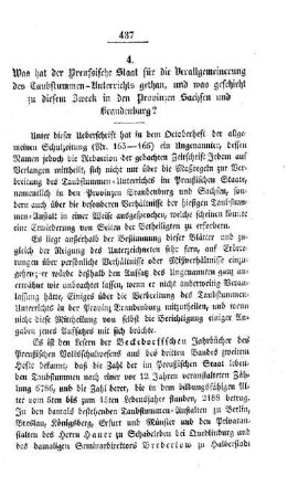 Was hat der Preussische Staat für die Verallgemeinerung des Taubstummen -Unterrichts gethan, und was geschieht zu diesem Zweck in den Provinzen Sachsen und Brandenburg?