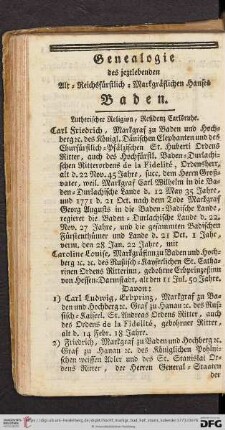 Genealogie des jeztlebenden Alt = Reichsfürstlich = Markgräflichen Hauses Baden